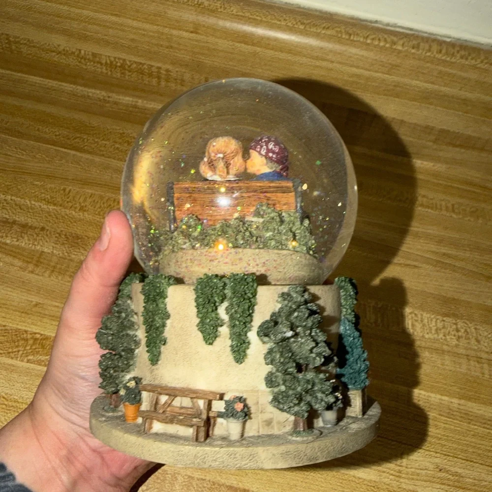 Encore 2002 Forever young Romantic Couple Snow Globe with Miniature Market Base